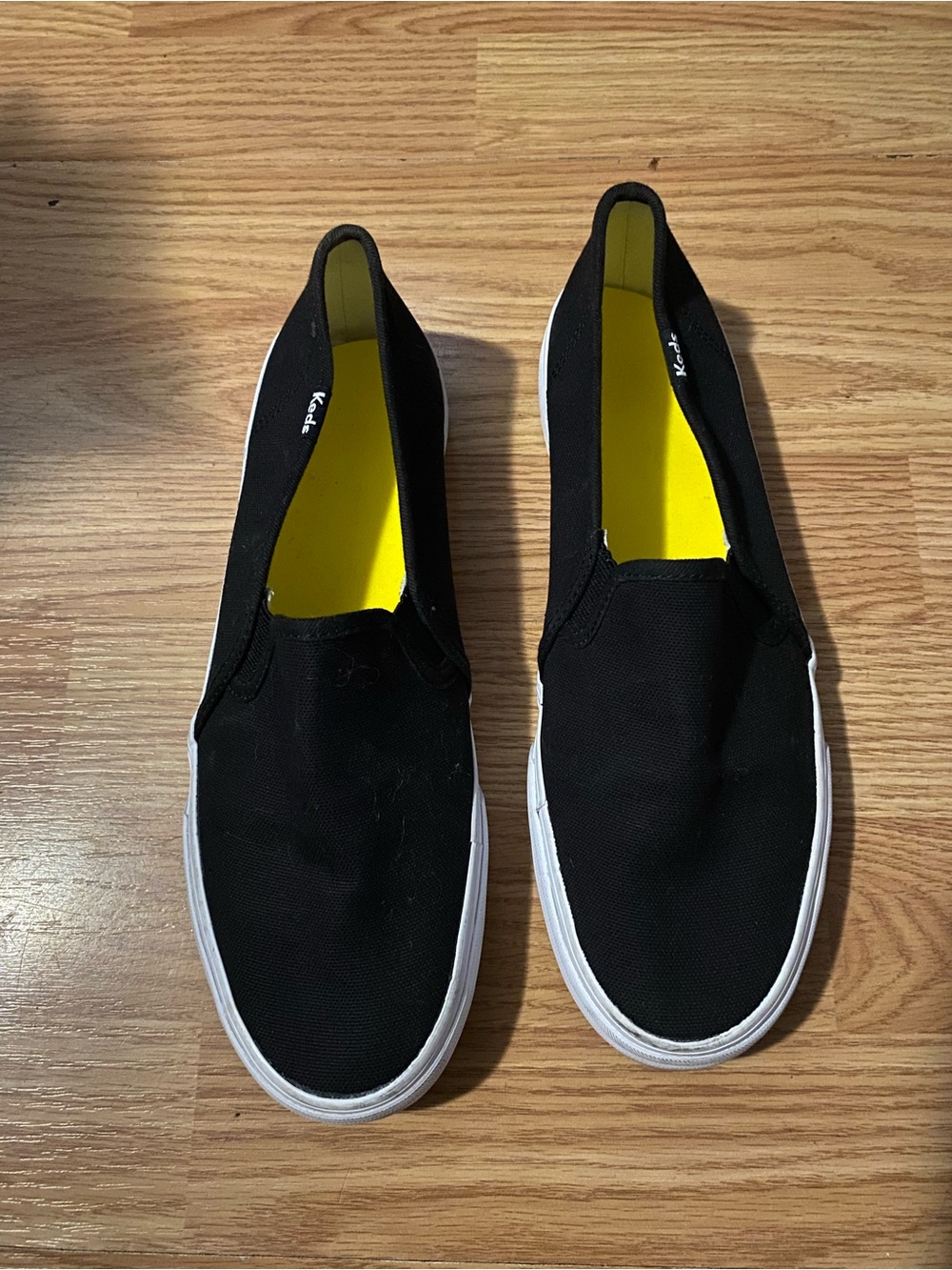 Keds women Black Canvas Slip-On Loafers with Yellow Insole
